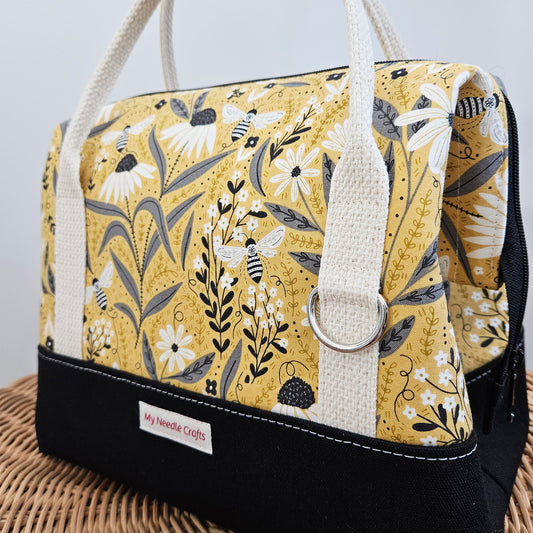 Gold Floral Bee print Knit Night Project Bag