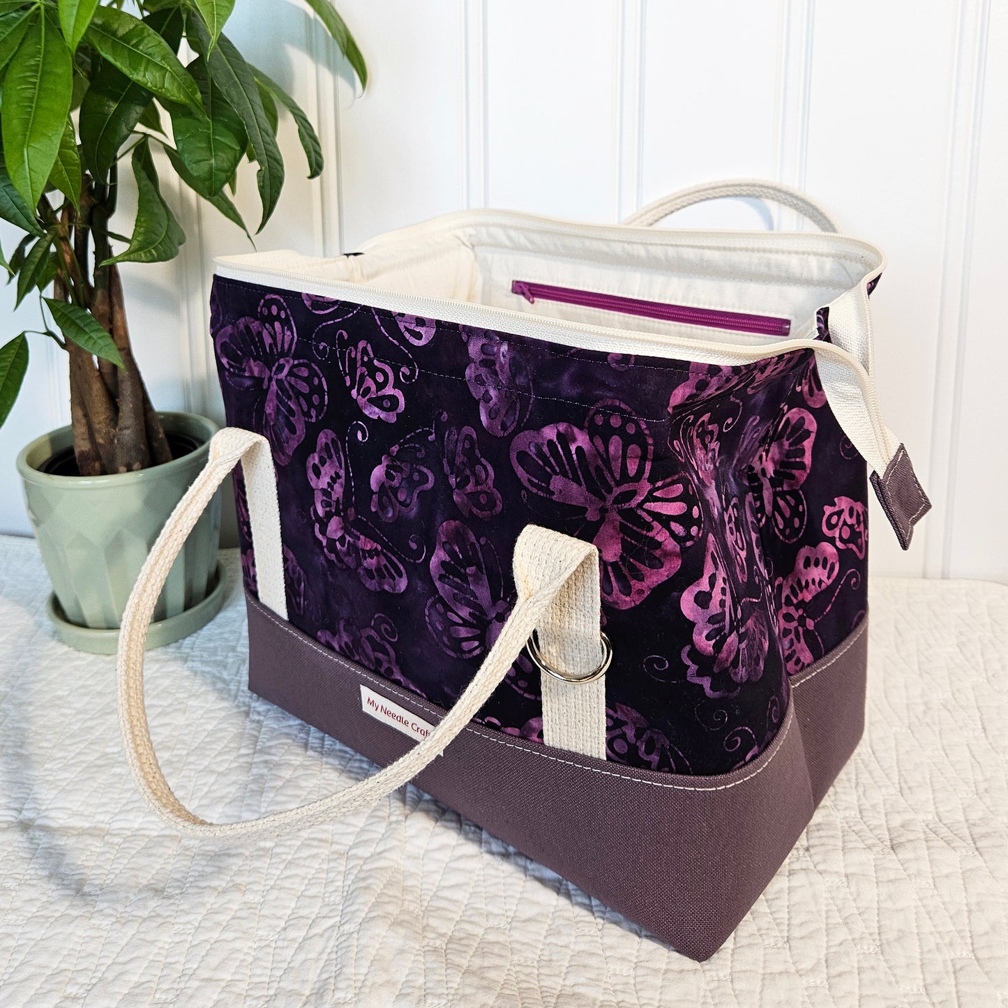 Purple Batik Butterfly Knit Night Project Bag