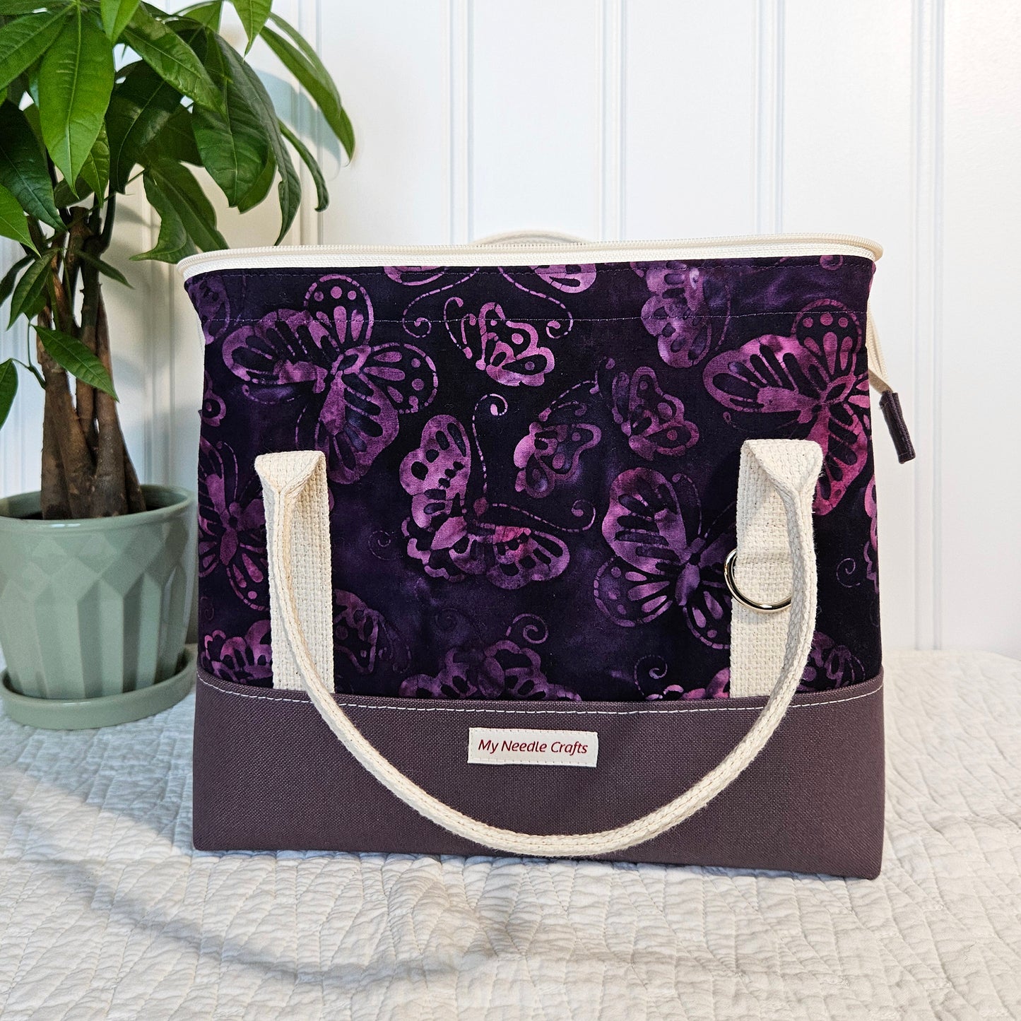 Purple Batik Butterfly Knit Night Project Bag