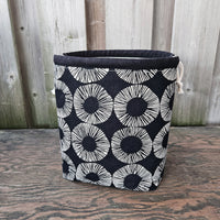 Black Circle Print Linen Divided Shawl Size Bag