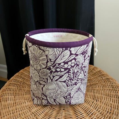 Eggplant Floral Print Linen Divided Shawl Size Bag