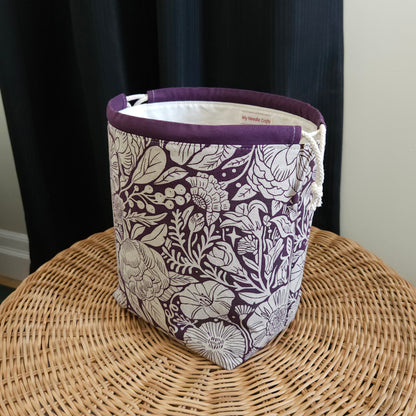 Eggplant Floral Print Linen Divided Shawl Size Bag