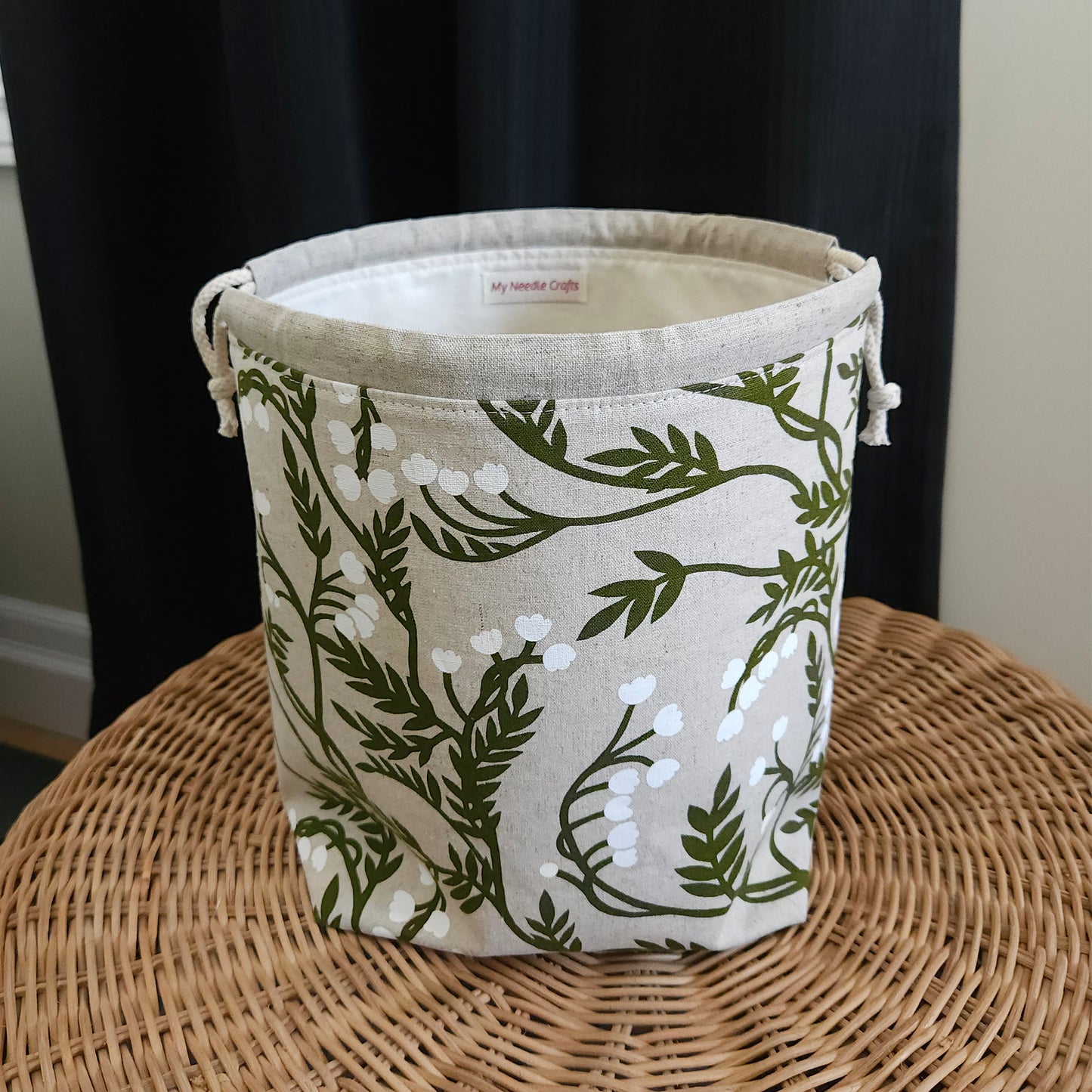 Green Vines Print Linen Divided Shawl Size Bag