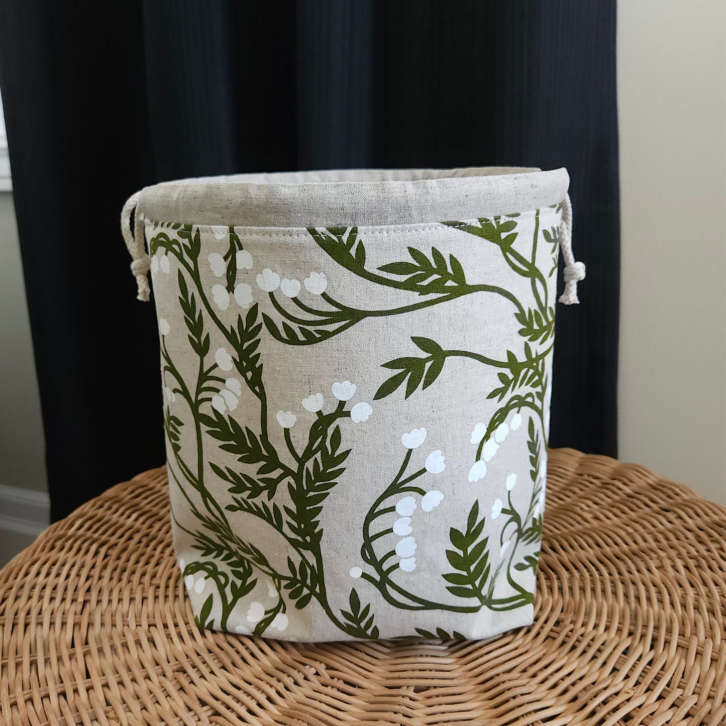 Green Vines Print Linen Divided Shawl Size Bag