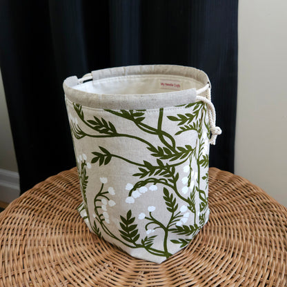 Green Vines Print Linen Divided Shawl Size Bag