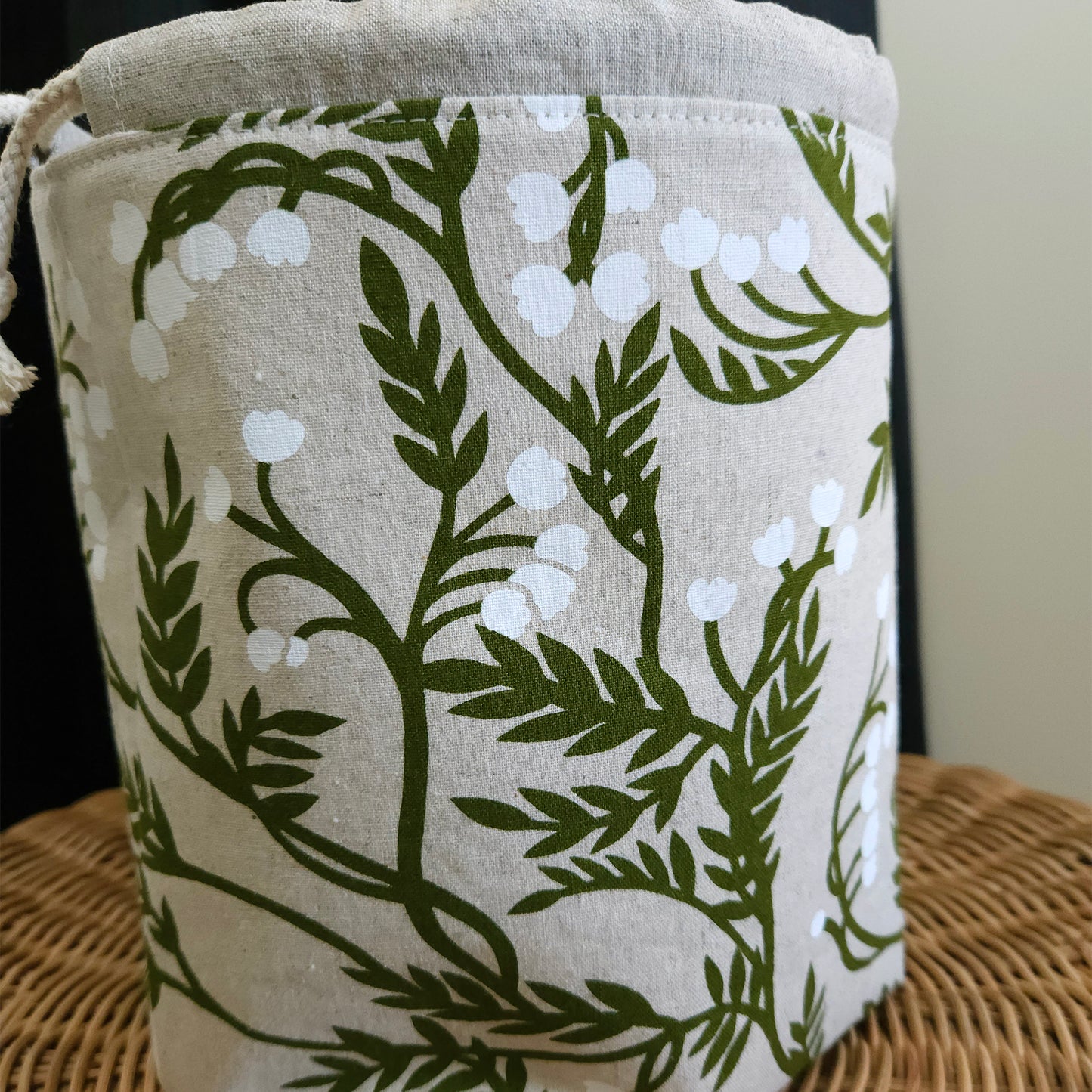 Green Vines Print Linen Divided Shawl Size Bag