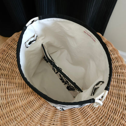 Black Vines Print Linen Divided Shawl Size Bag