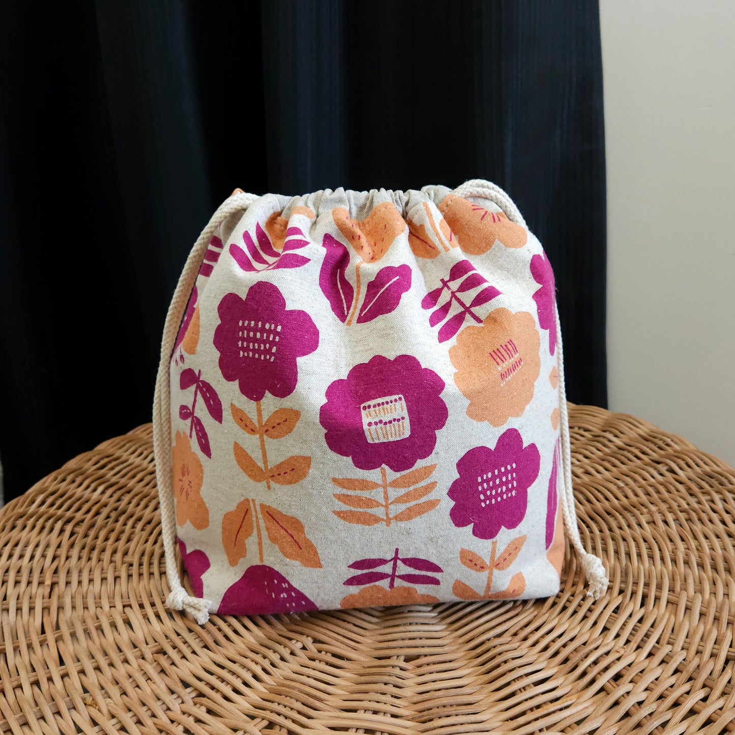 Fushia Flower Print Divided Shawl Size Bag