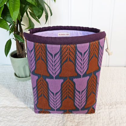 Purple Flowers Linen Divided Shawl Size Bag