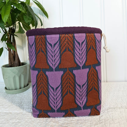 Purple Flowers Linen Divided Shawl Size Bag
