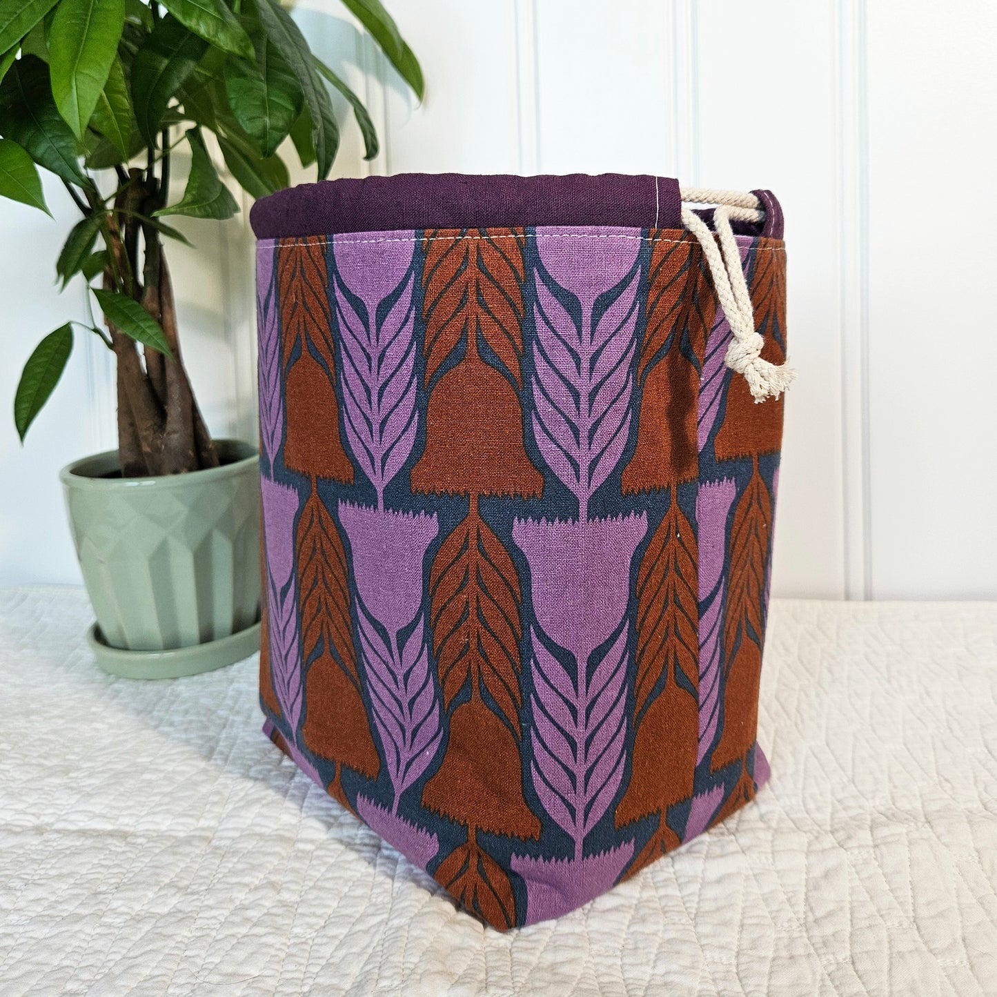 Purple Flowers Linen Divided Shawl Size Bag