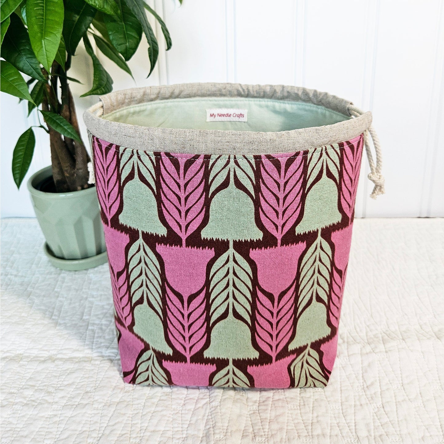 Pink Flowers Linen Divided Shawl Size Project Bag