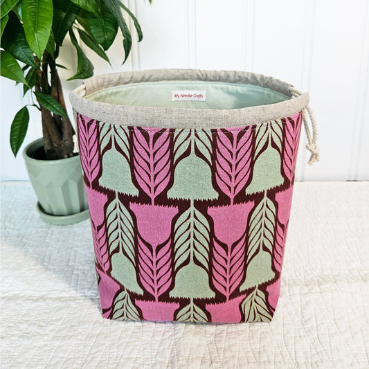 Pink Flowers Linen Divided Shawl Size Project Bag