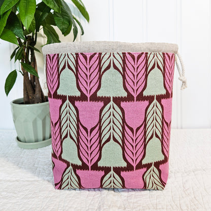 Pink Flowers Linen Divided Shawl Size Project Bag