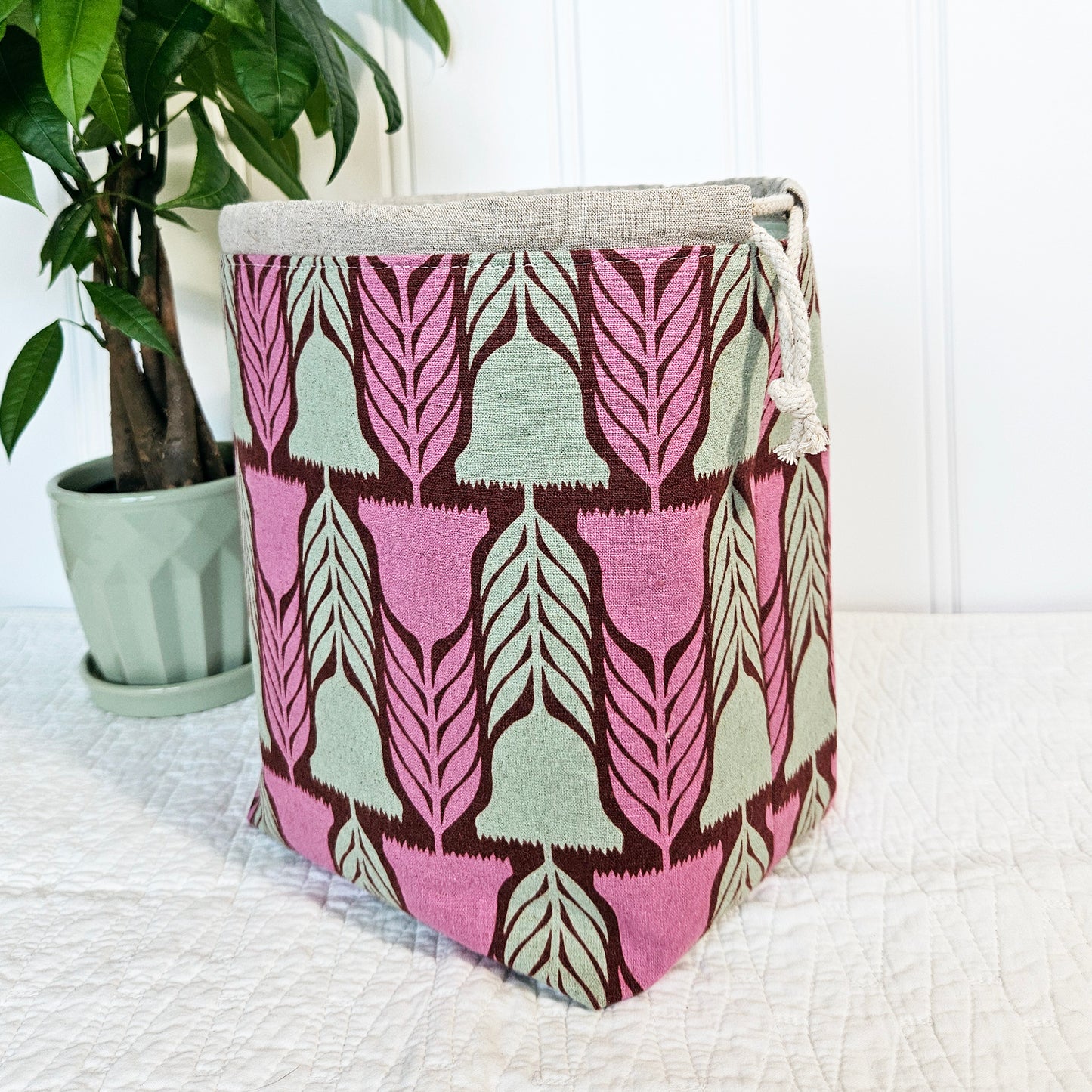 Pink Flowers Linen Divided Shawl Size Project Bag