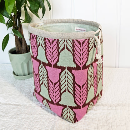 Pink Flowers Linen Divided Shawl Size Project Bag