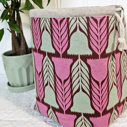 Pink Flowers Linen Divided Shawl Size Project Bag
