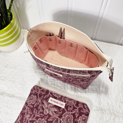 Burgundy Floral print Interchangeable Needle Organizer