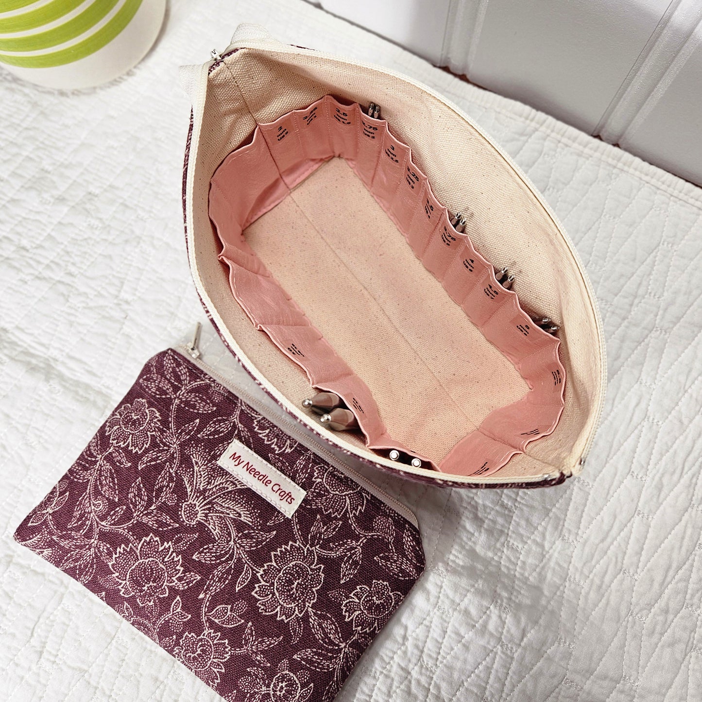 Burgundy Floral print Interchangeable Needle Organizer