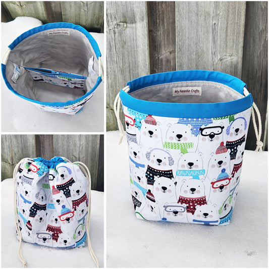 Winter Wear Polar Bears Print Divided Sock Size Knitting Bag