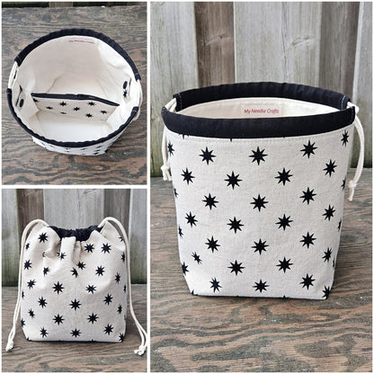 Black Stars Print Divided Sock Size Knitting Bag