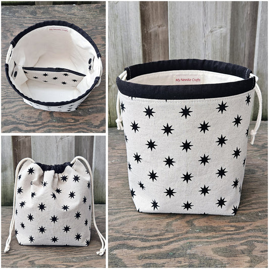 Black Stars Print Divided Sock Size Knitting Bag
