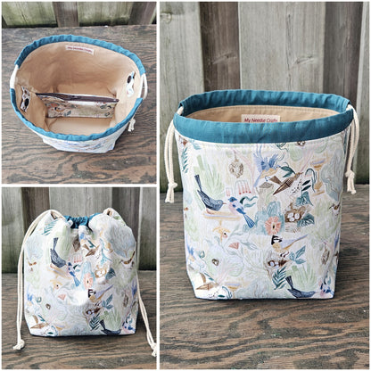 Backyard Birds Print Divided Sock Size Knitting Bag