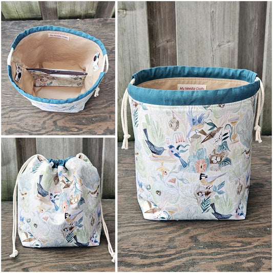 Backyard Birds Print Divided Sock Size Knitting Bag