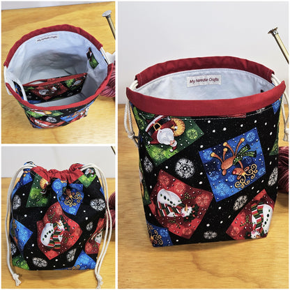 Sparkly Christmas Print Divided Sock Size Knitting Bag