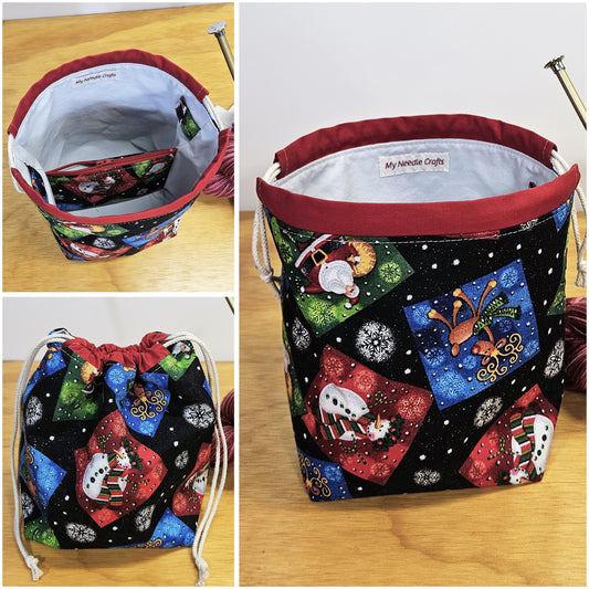Sparkly Christmas Print Divided Sock Size Knitting Bag