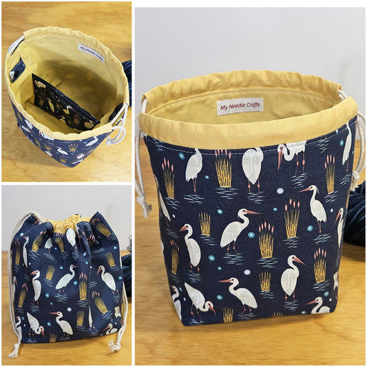Egret Water Birds Print Divided Sock Size Knitting Bag