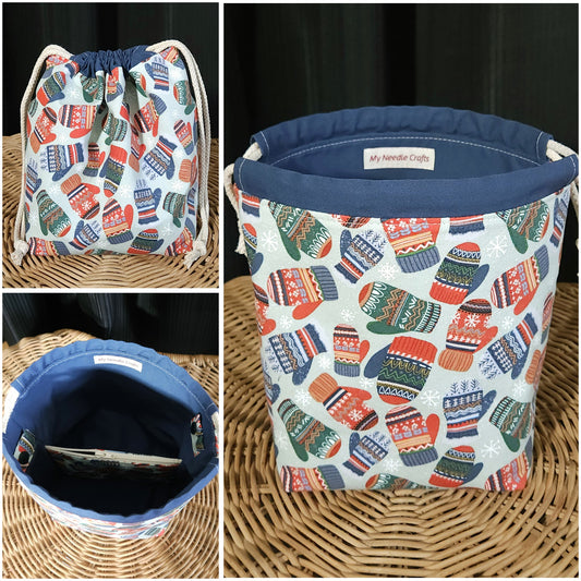 Mittens Print Divided Sock Size Knitting Bag