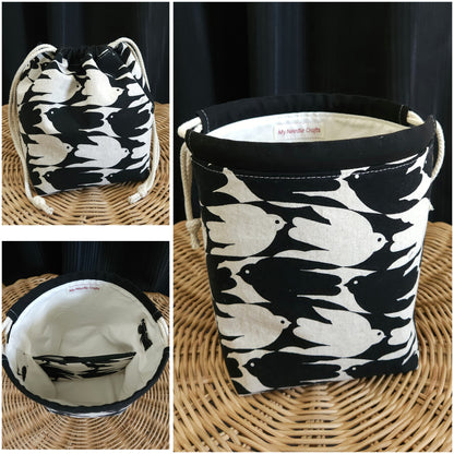 Swallow Print Linen Divided Sock Knitting Bag
