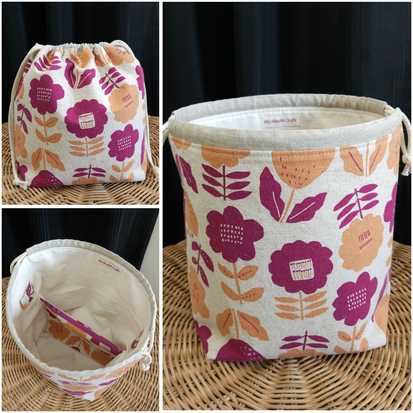 Fushia Flower Print Divided Shawl Size Bag