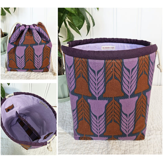 Purple Flowers Linen Divided Shawl Size Bag