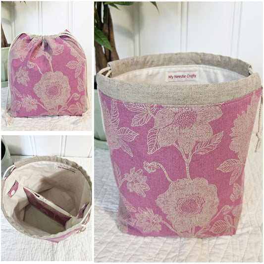 Flowers on Pink Print Sock Knitting Project Bag