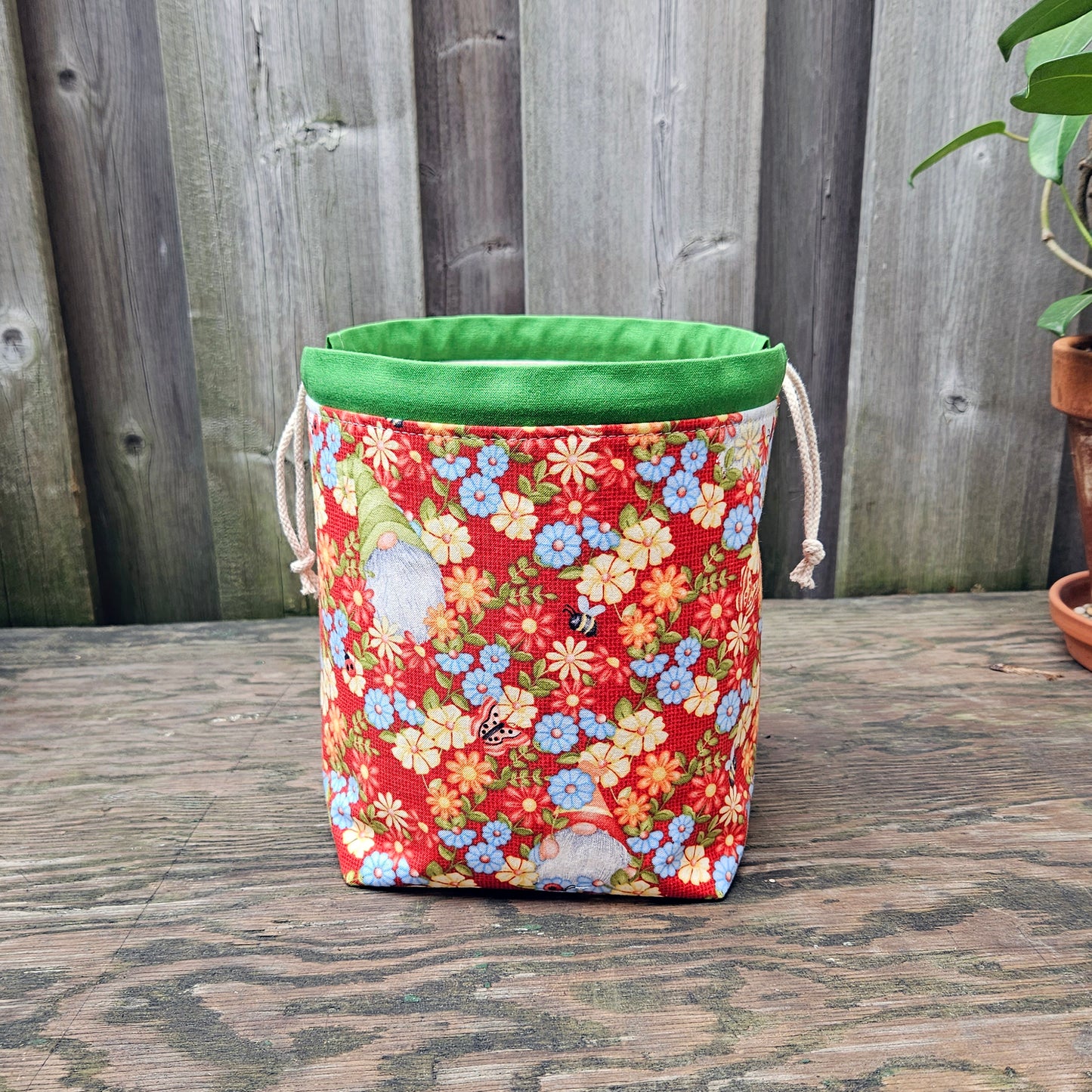 Flower Gnome Print Divided Sock Size Knitting Bag