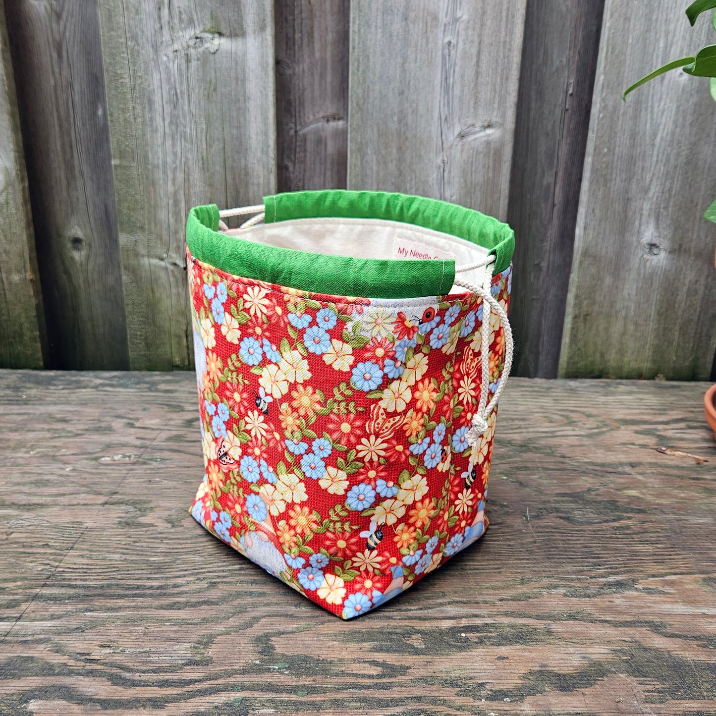 Flower Gnome Print Divided Sock Size Knitting Bag