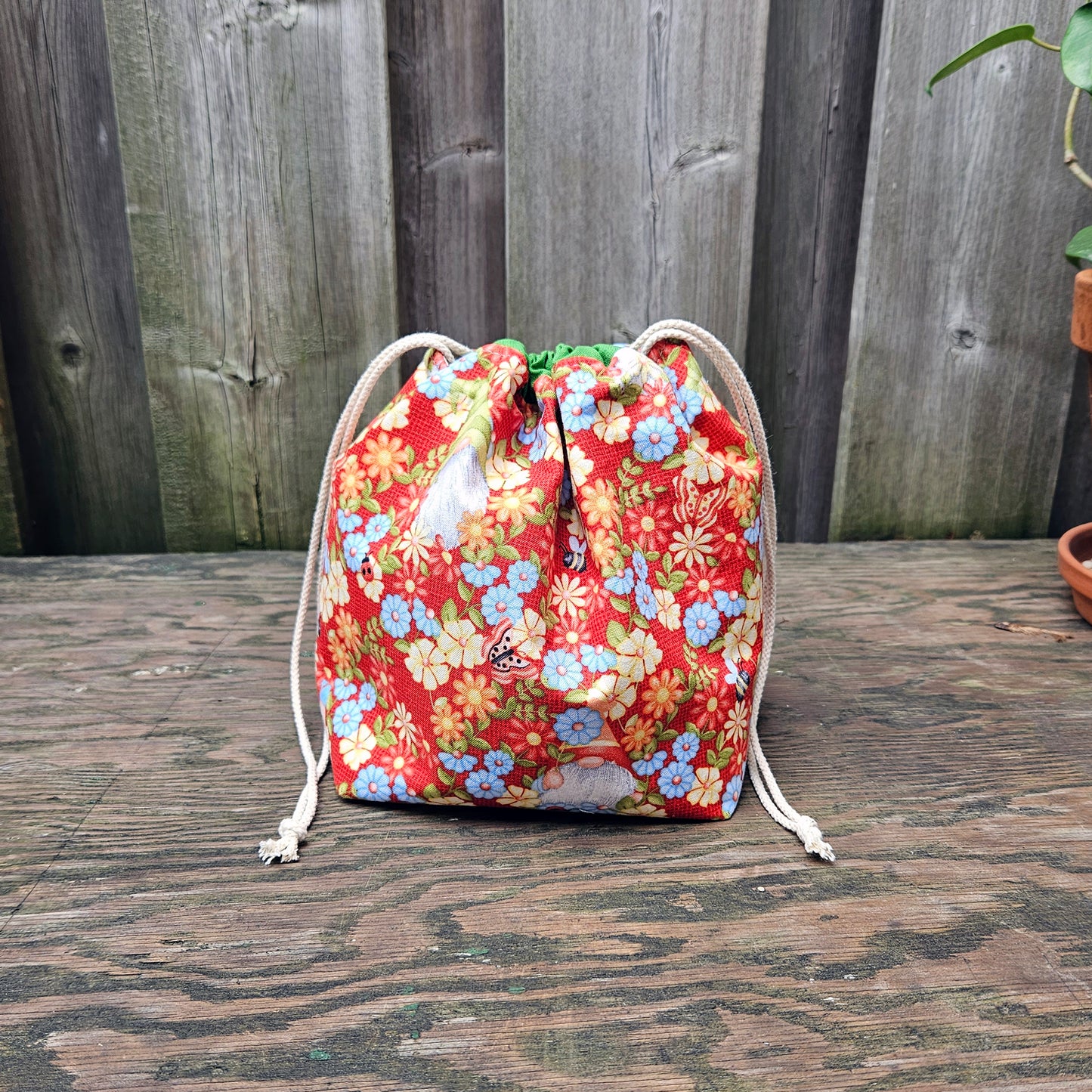 Flower Gnome Print Divided Sock Size Knitting Bag