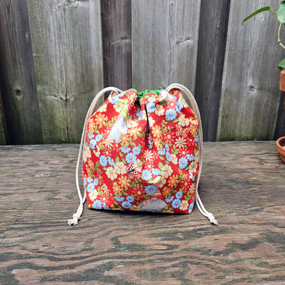 Flower Gnome Print Divided Sock Size Knitting Bag