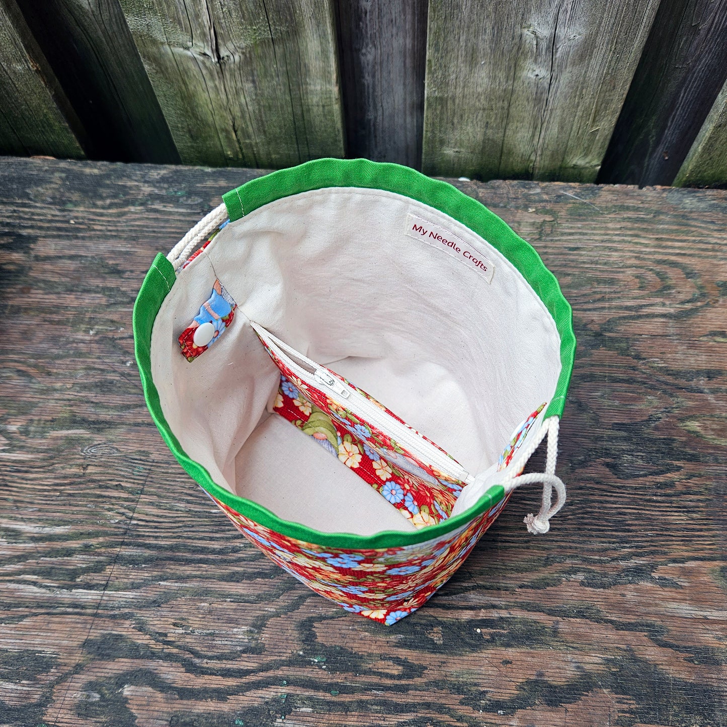 Flower Gnome Print Divided Sock Size Knitting Bag