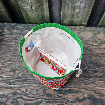 Flower Gnome Print Divided Sock Size Knitting Bag