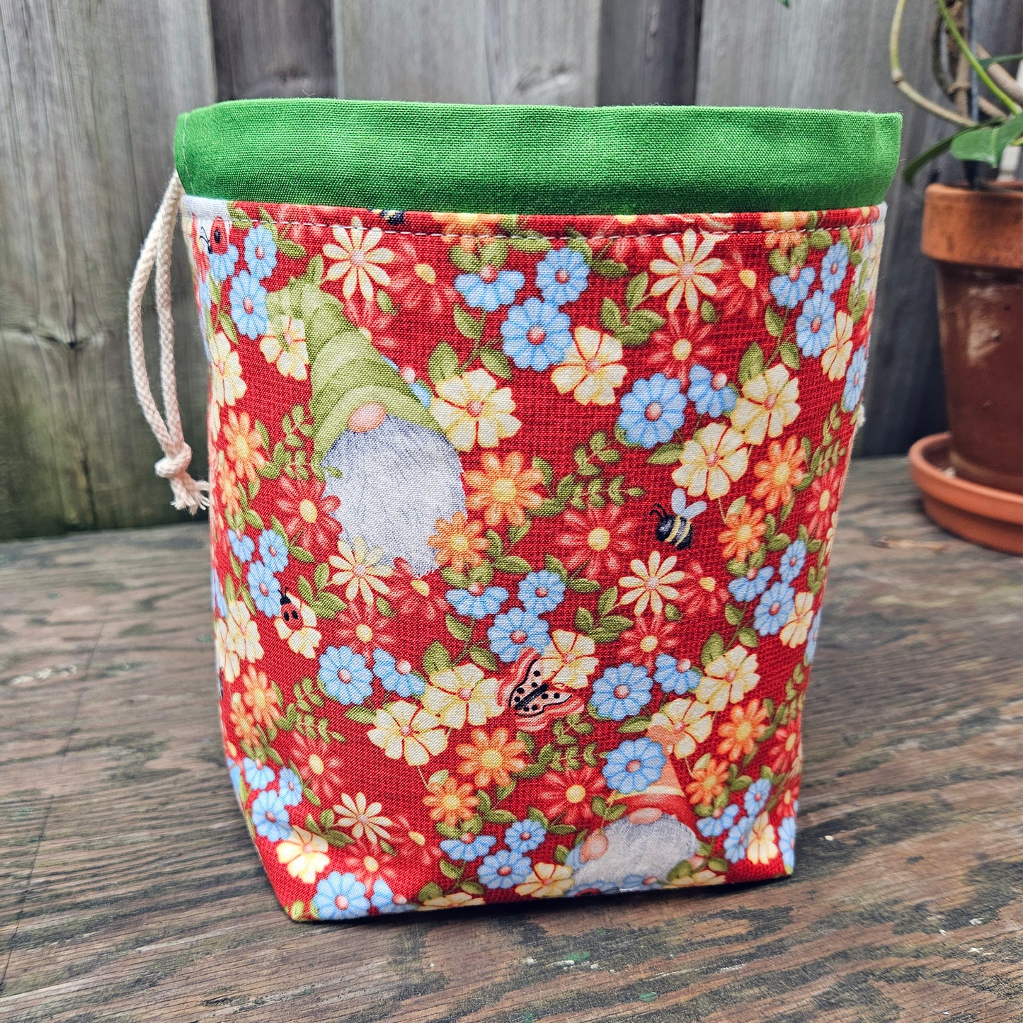 Flower Gnome Print Divided Sock Size Knitting Bag