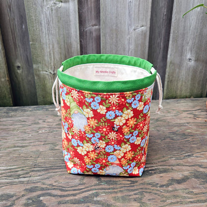 Flower Gnome Print Divided Sock Size Knitting Bag