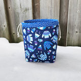 Sweater Weather (Blue) Print Divided Sock Size Knitting Bag