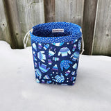 Sweater Weather (Blue) Print Divided Sock Size Knitting Bag