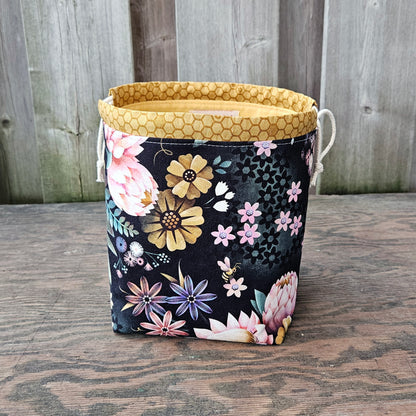 Honey Bloom Bee Print Divided Sock Size Knitting Bag