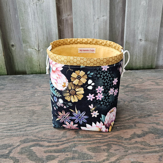 Honey Bloom Bee Print Divided Sock Size Knitting Bag