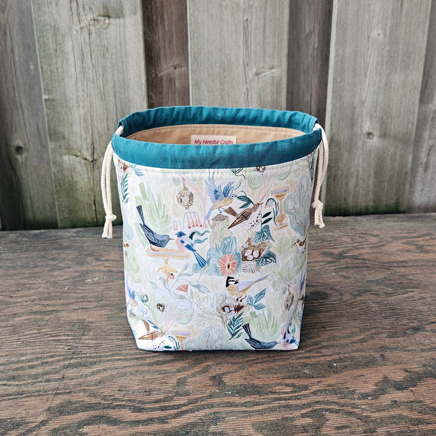 Backyard Birds Print Divided Sock Size Knitting Bag