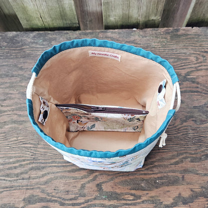 Backyard Birds Print Divided Sock Size Knitting Bag